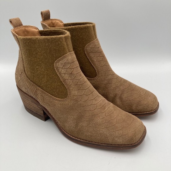 Crown Vintage Giancita Snake Embossed Leather Suede Chelsea Boots Women Size 7 M - Picture 3 of 8